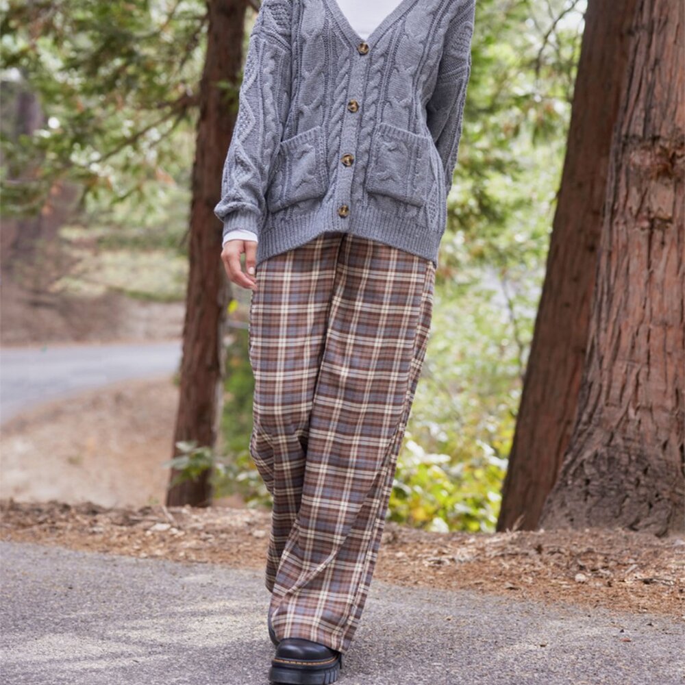 RSQ Womens Wide Leg Brown Plaid Pants/NWT/S
